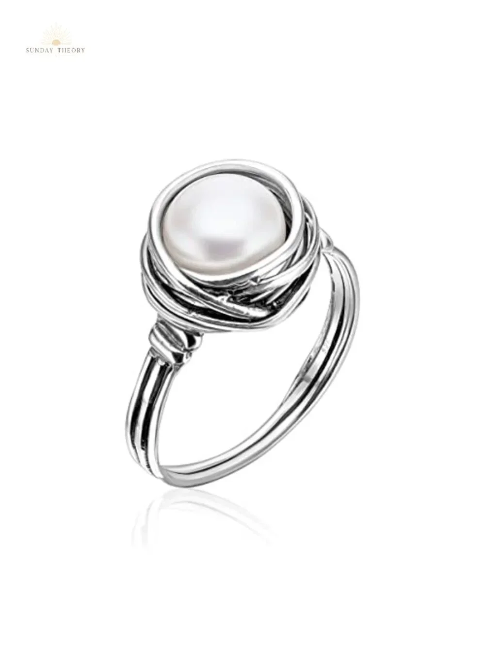 925 Sterling Silver Fresh Water Pearl Ring Vintage Wire Wrap Statement